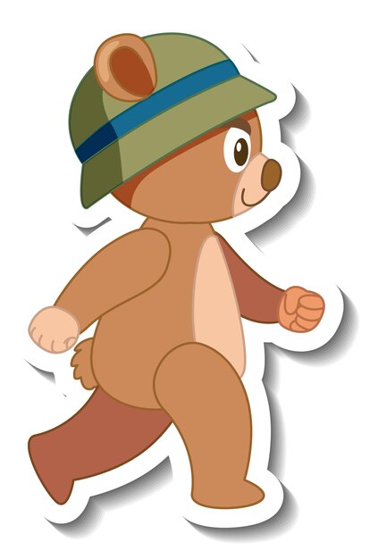 Cute bear cartoon wearing hat sticker side view