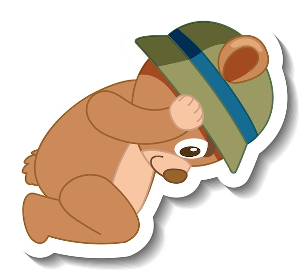 Cute bear cartoon wearing hat sticker side view