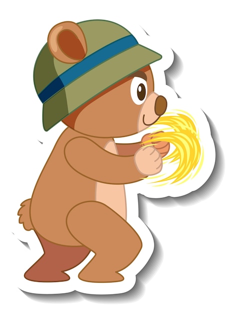 Free Vector cute bear cartoon wearing hat sticker side view