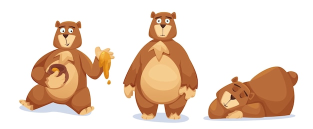 Cute bear characters set isolated on white