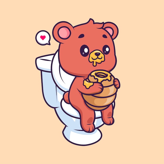 Free Vector cute bear eating honeycomb in toilet cartoon vector icon illustration animal food icon isolated