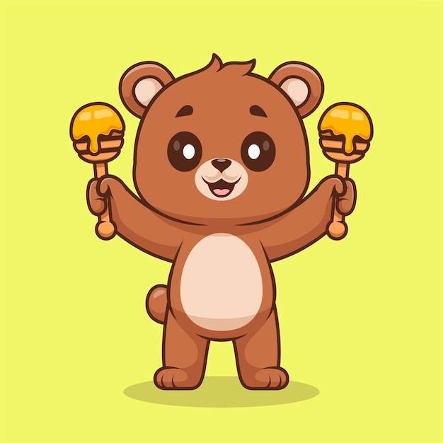 Free Vector cute bear holding honey stick cartoon vector icon illustration animal food icon concept isolated