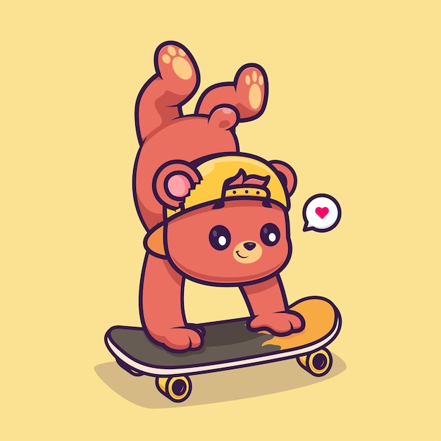 Cute Bear Playing Skateboard Cartoon Vector Icon Illustration Animal Sport Icon Concept Isolated