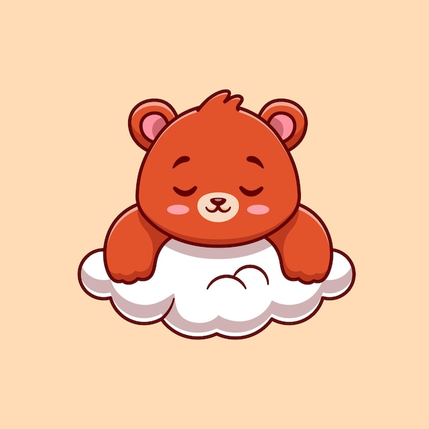 Cute Bear Sleeping On Cloud Cartoon   Illustration. Animal Nature  Concept Isolated  . Flat Cartoon Style