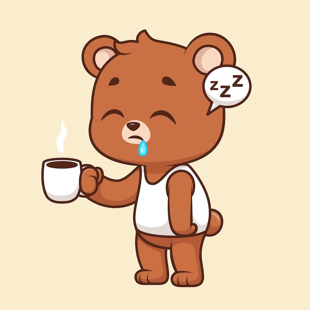 Cute Bear Sleepy Holding Coffee Cartoon Vector Icon Illustration Animal Drink Icon Isolated Flat