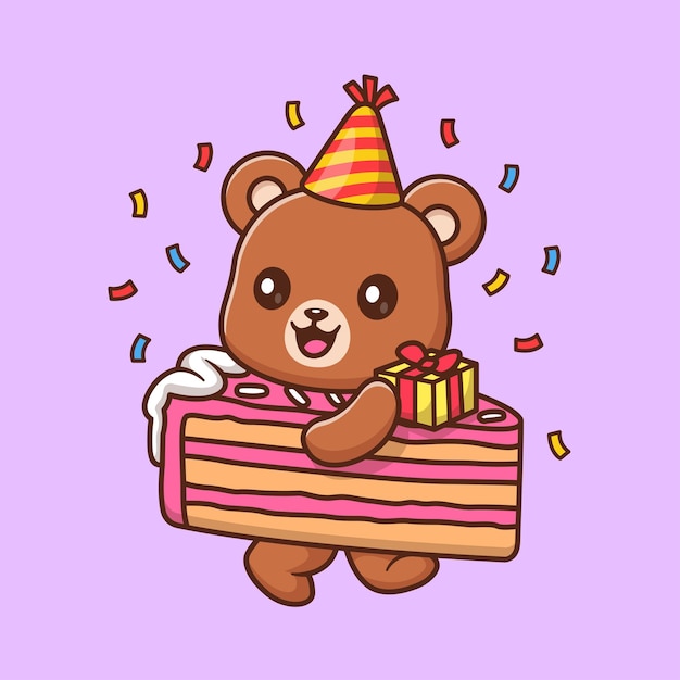 Free Vector cute bear with birthday cake cartoon vector icon illustration animal food icon concept isolated