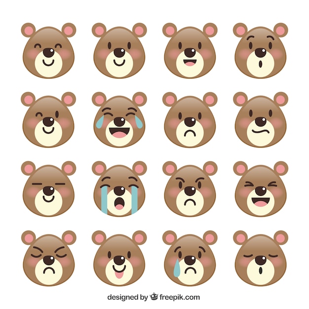 Cute bear with variety of facial expressions