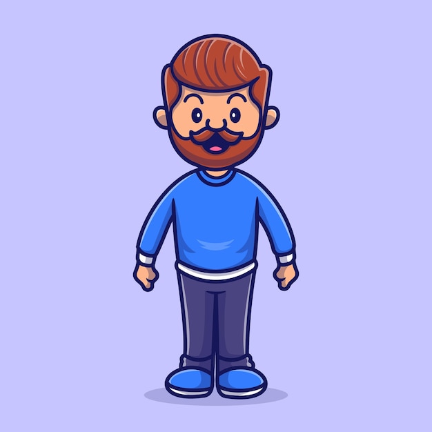 Cute Beard Man Cartoon Vector Icon Illustration. People Family Icon Concept Isolated Premium Vector. Flat Cartoon Style