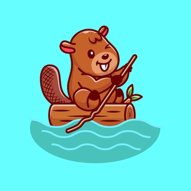 Free vector cute beaver on river cartoon illustration