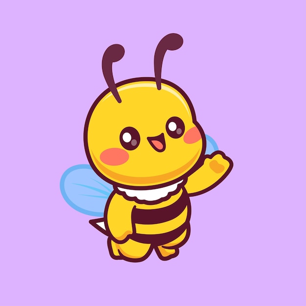 Free vector cute bee waving hand cartoon vector icon illustration animal nature icon isolated flat vector