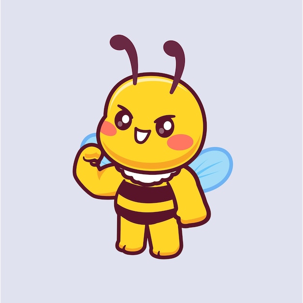 Free Vector cute bee with muscle cartoon vector icon illustration animal nature icon isolated flat vector