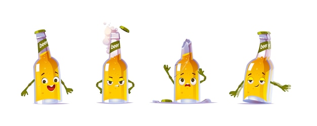 Cute beer bottle character in different poses