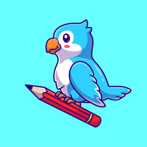 Free vector cute bird holding pencil cartoon vector icon illustration animal education icon concept isolated pr