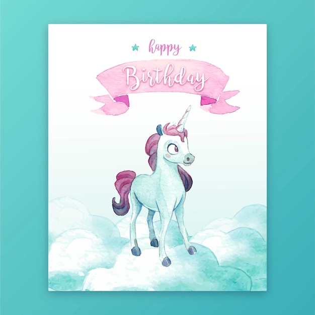 Free Vector cute birthday card with unicorn