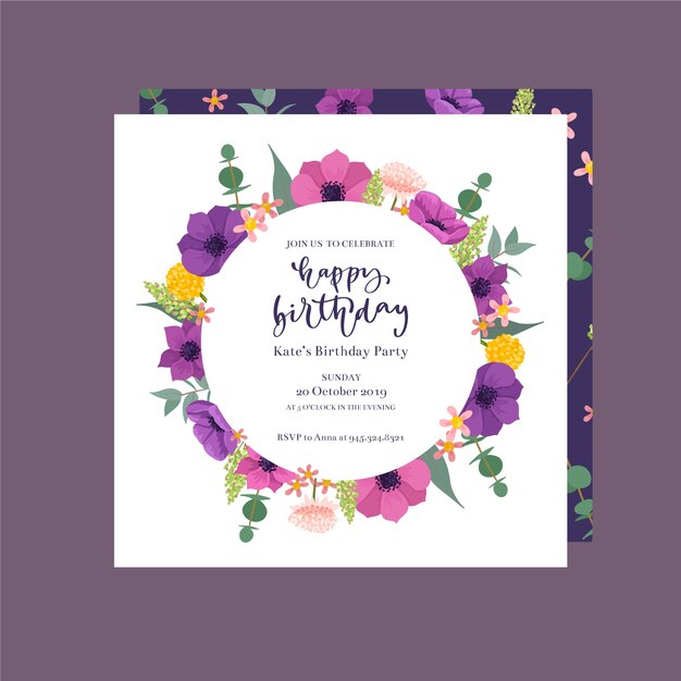 Cute birthday invitation with flowers