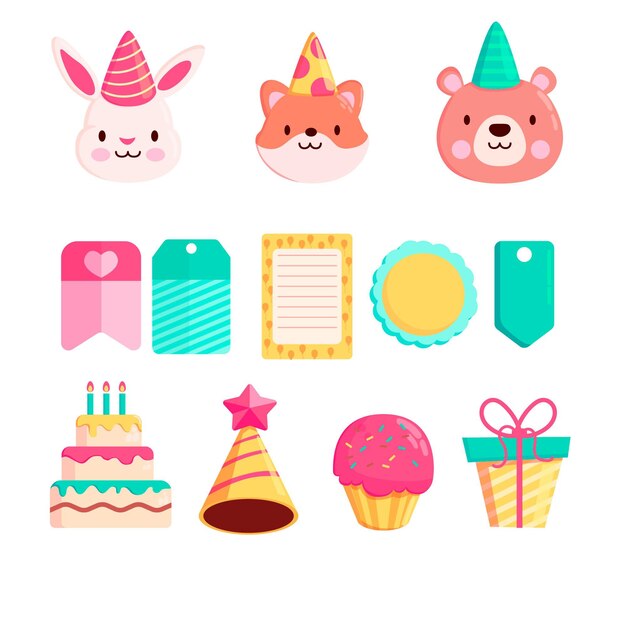 Cute birthday scrapbook elements and animals collection