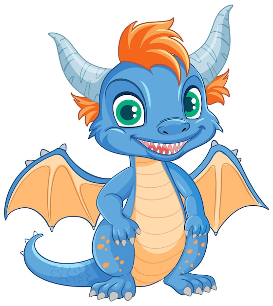 Free vector cute blue dragon cartoon character standing isolated