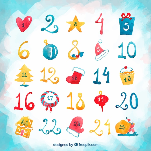 Free Vector cute blue watecolour advent calendar