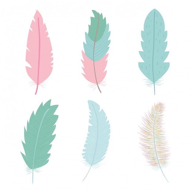 Free Vector cute bohemian feathers icon set