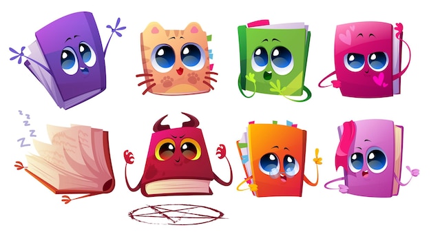 Free Vector cute books characters with bookmarks and glasses