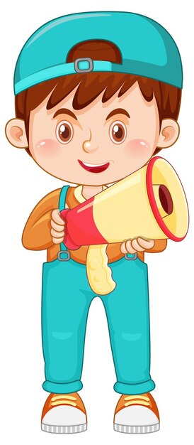 Cute boy cartoon character holding megaphone