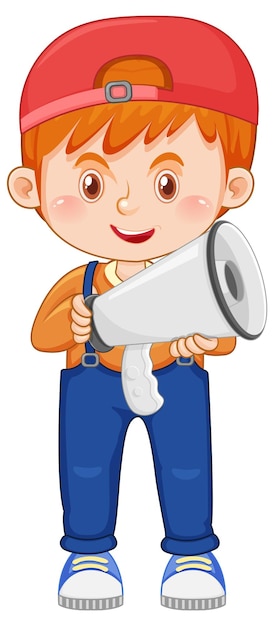 Free Vector cute boy cartoon holding megaphone