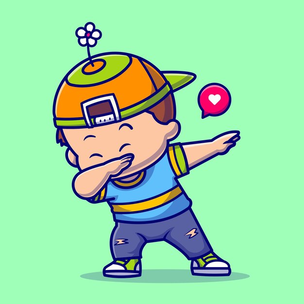 Cute Boy Dabbing Cartoon Vector Icon Illustration. People Fashion Icon Concept Isolated Premium Vector. Flat Cartoon Style