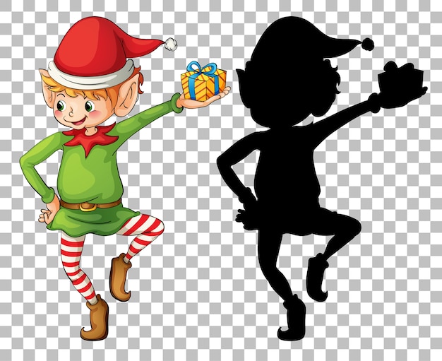 Free vector cute boy elf and its silhouette