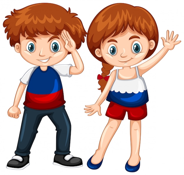 Cute boy and girl waving hands