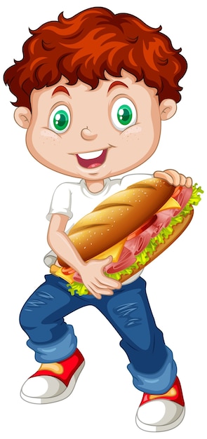 Cute boy holding sandwich