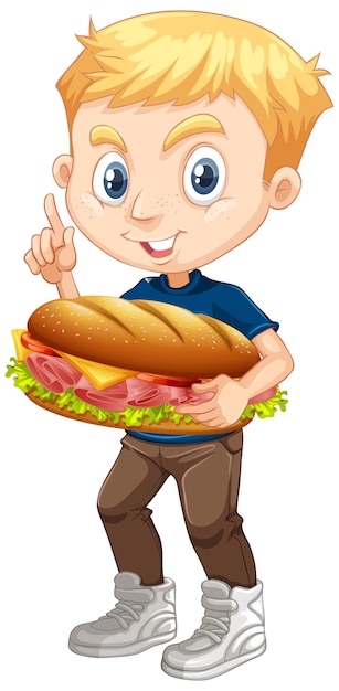 Free Vector cute boy holding sandwich