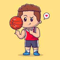 Free vector cute boy playing basket cartoon vector icon illustration. people sport icon concept isolated premium vector. flat cartoon style