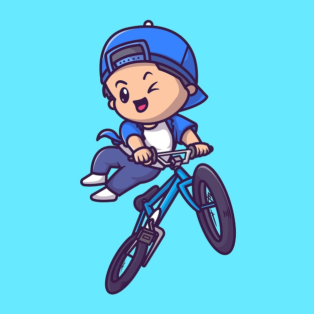 Free Vector cute boy riding bicycle cartoon vector icon illustration. people transportation icon concept isolated premium vector. flat cartoon style