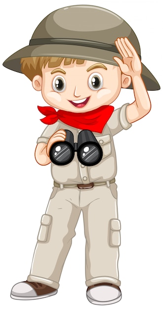 Free Vector cute boy in safari outfit on white