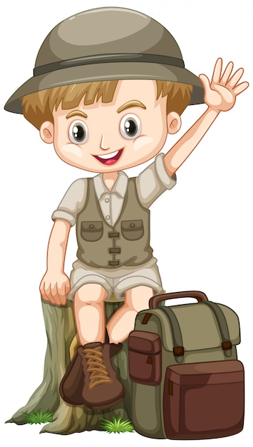 Cute boy in safari outfit on white