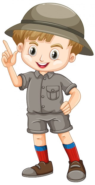 Free Vector cute boy in safari outfit on white