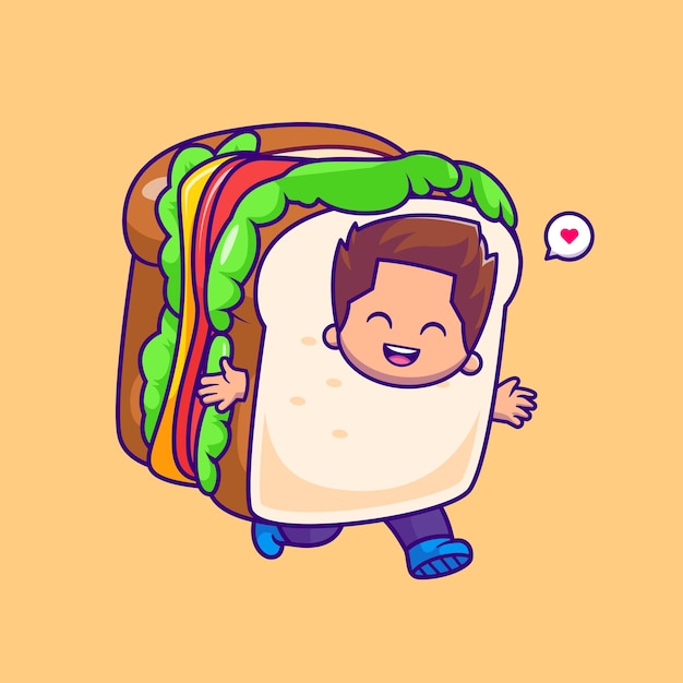 Free Vector cute boy in sandwich cartoon vector icon illustration people food icon concept isolated flat vector