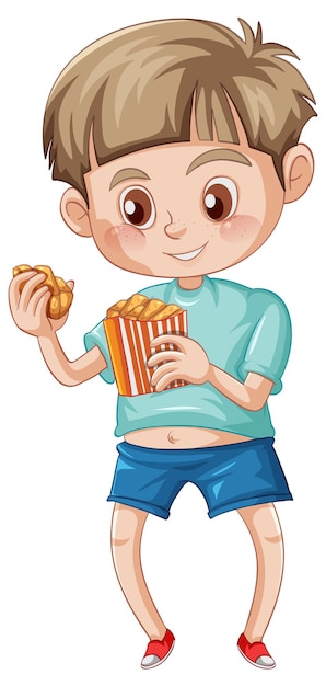 A Cute Boy Standing and eating on White Background