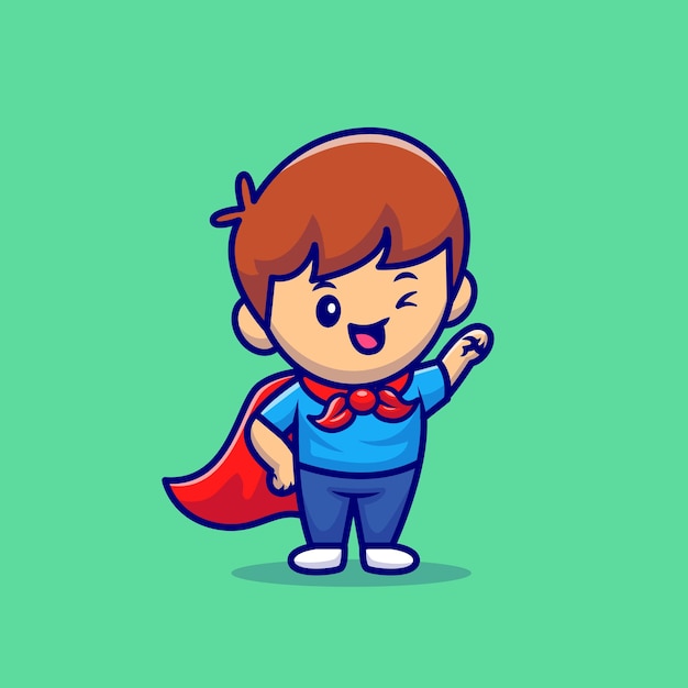 Cute Boy Superhero on green