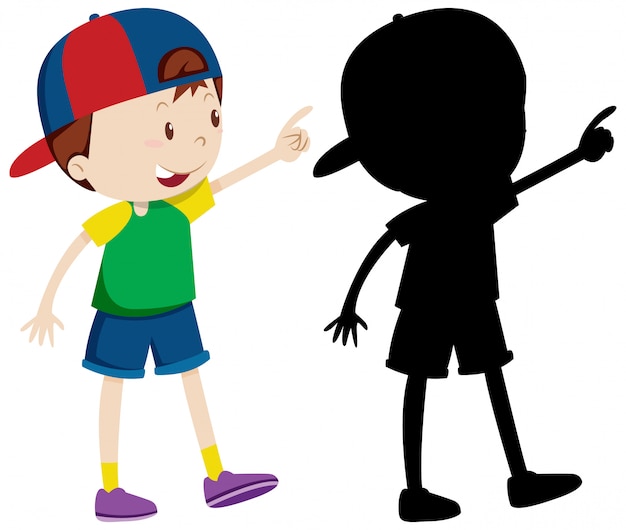 Cute boy wearing cap in colour and silhouette