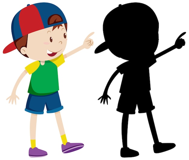 Cute boy wearing cap in colour and silhouette