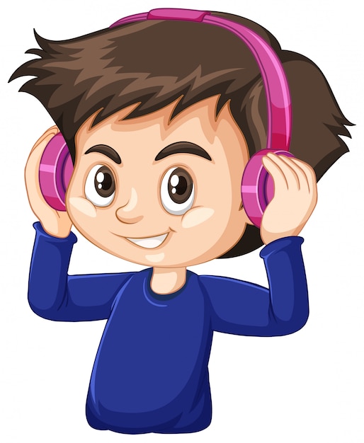 Free Vector cute boy wearing pink headphone on white background