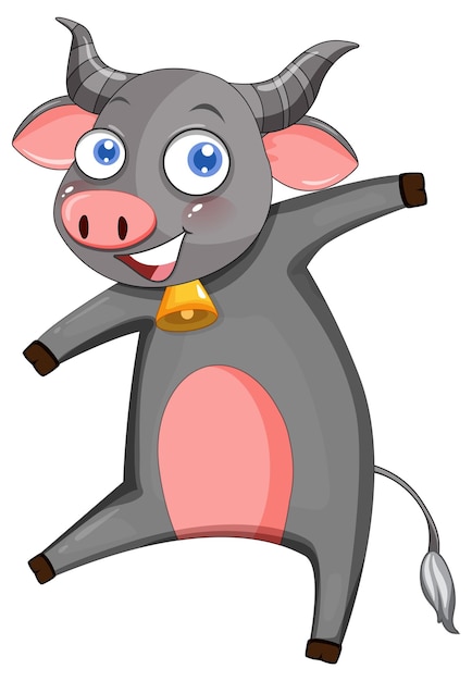 Cute buffalo cartoon character on white background