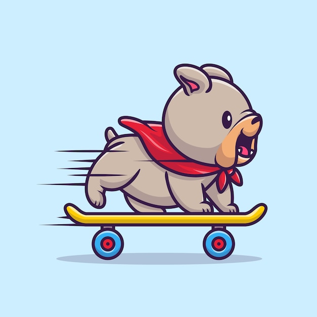 Cute Bulldog Playing Skateboard Cartoon Vector  Illustration. Animal Sport  Concept Isolated  Vector. Flat Cartoon Style