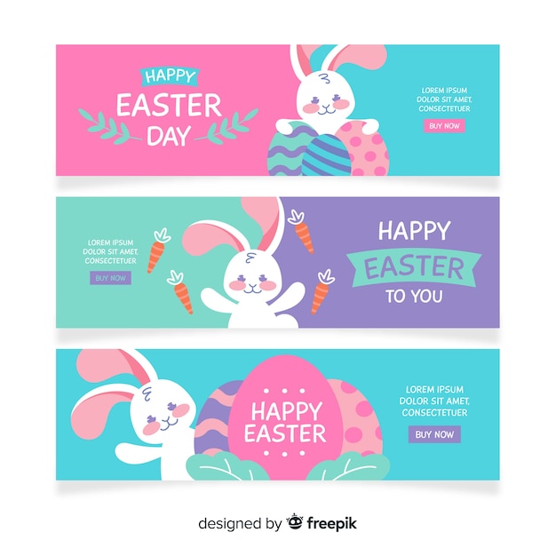 Cute bunny easter day banner