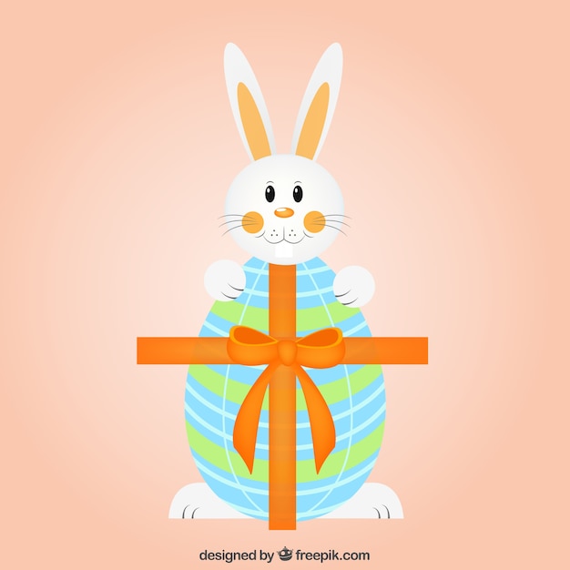 Free Vector cute bunny and easter egg with ribbon 