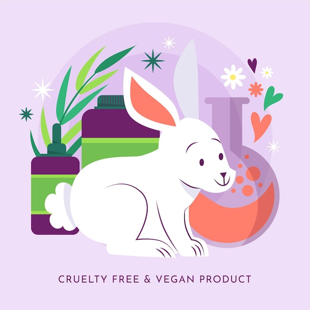 Cute bunny next to vegan products