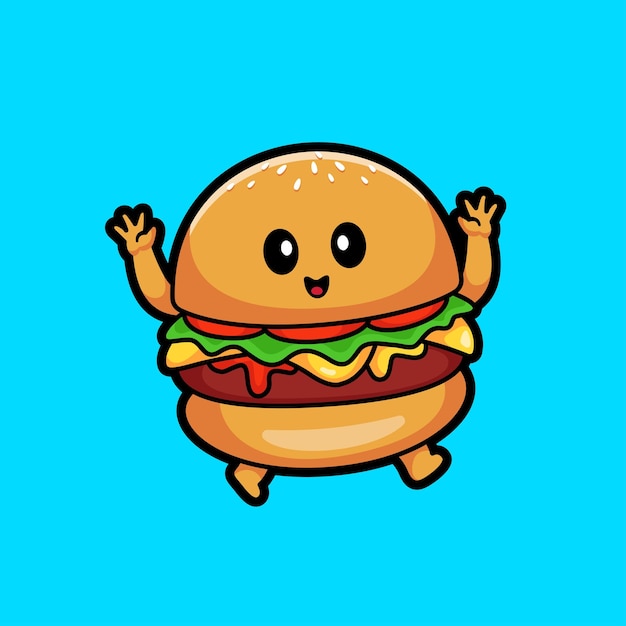 Free Vector cute burger kid jumping cartoon vector icon illustration food object icon isolated flat vector