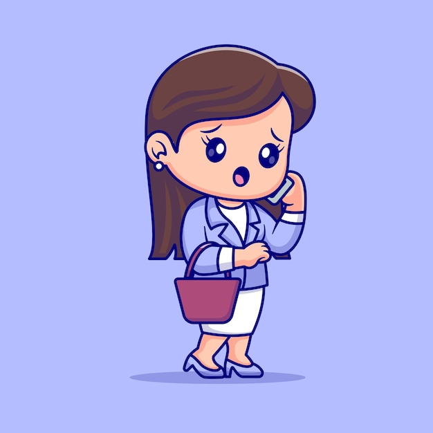 Free Vector cute business girl talking in phone cartoon vector icon illustration people education isolated flat