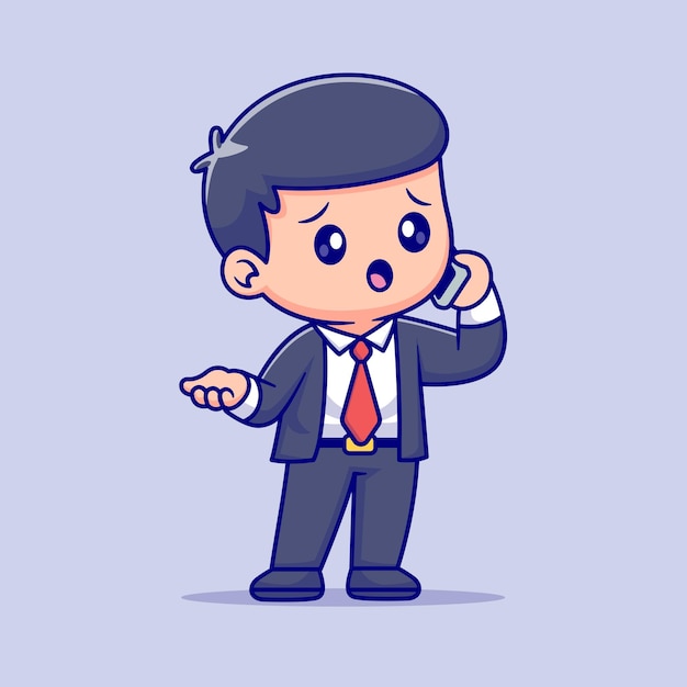 Free vector cute businessman talking in phone cartoon vector icon illustration people education icon isolated